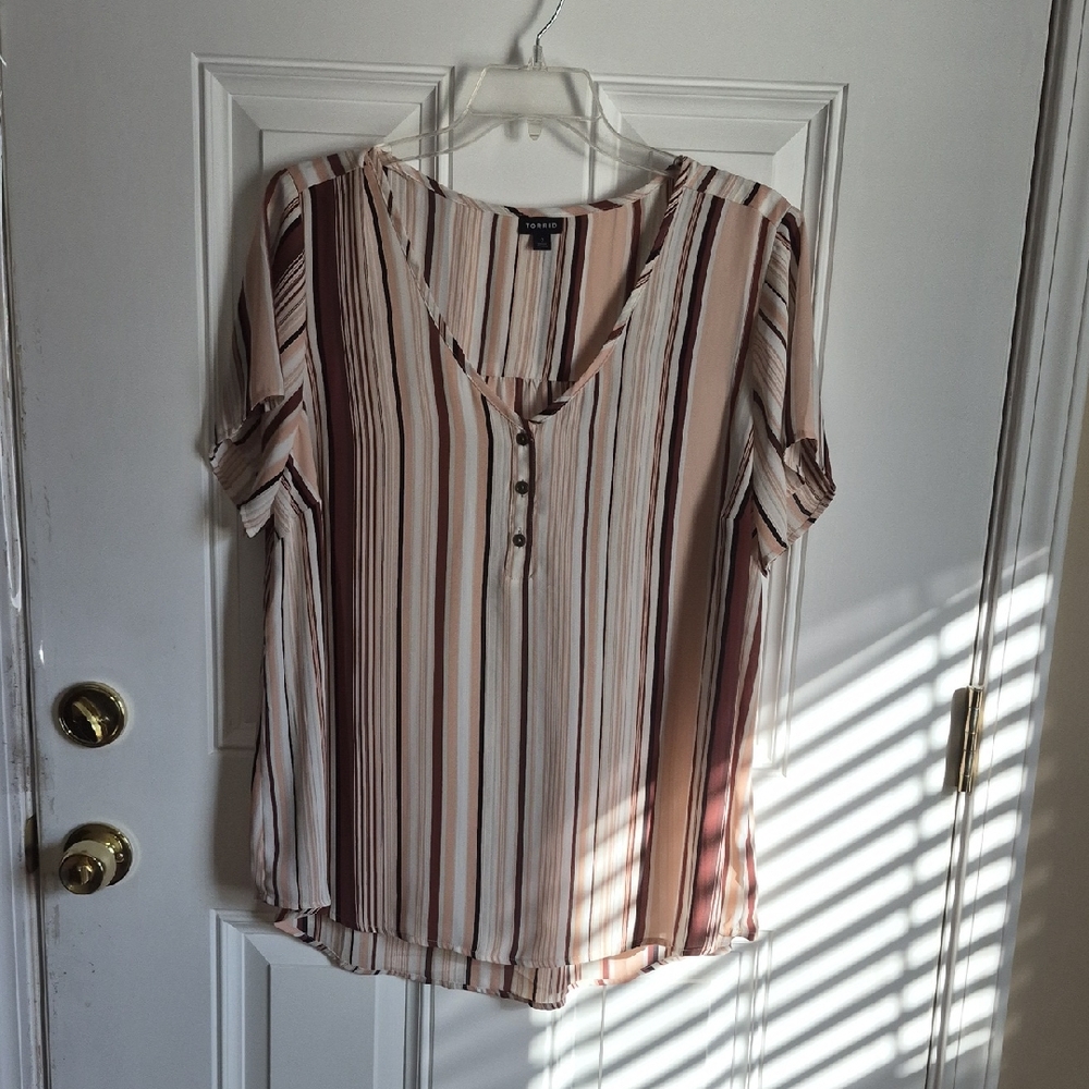 Apt. 9 Striped V-Neck Blouse - Pink and Brown